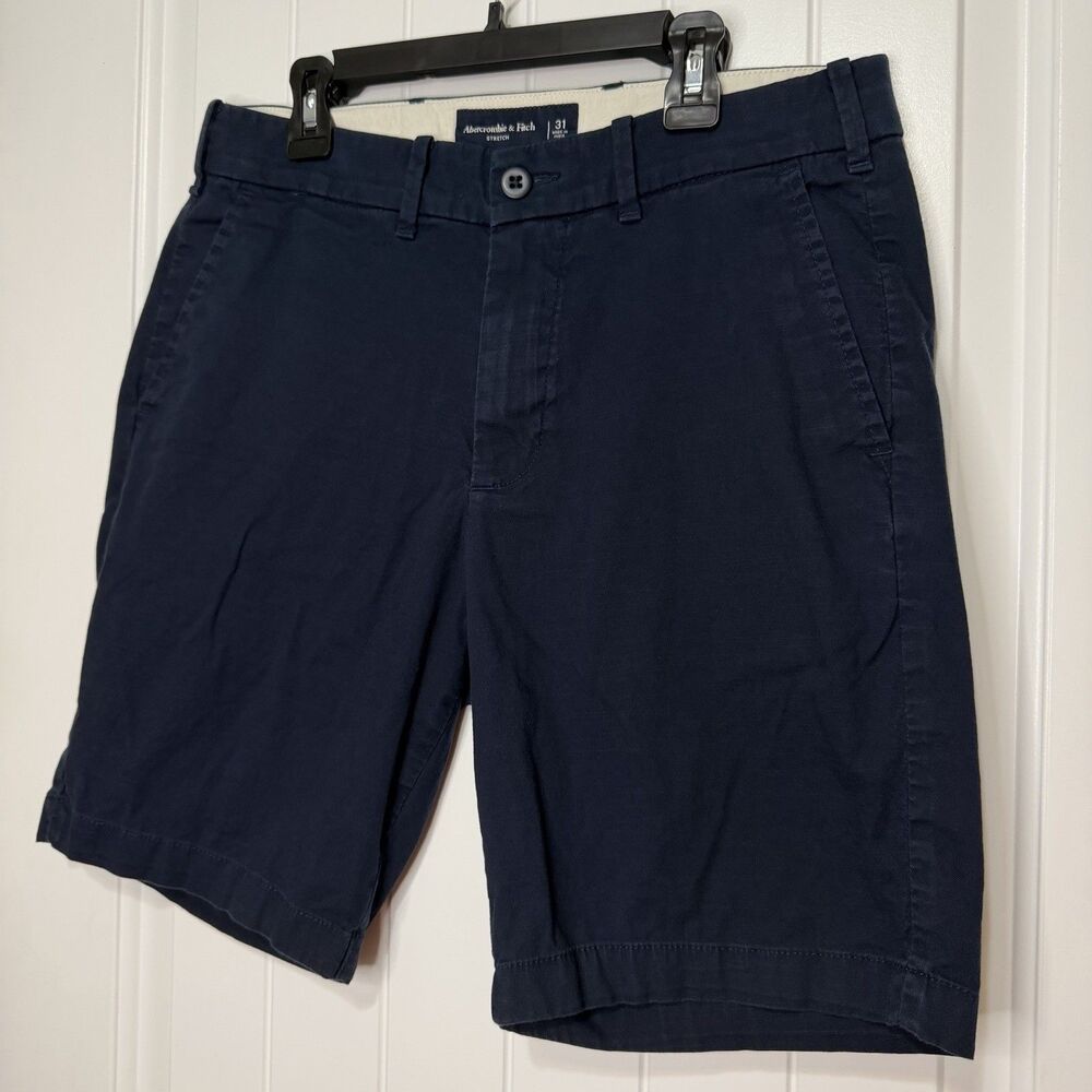 Abercrombie & Fitch Chino Shorts Mens 31 Stretch Cotton Casual Navy Blue Preppy